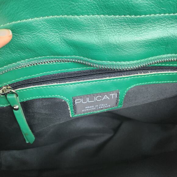 Pulicati Kelly Green Genuine Woven Italian Leather Satchel Tote Laptop Bag - Picture 4 of 12